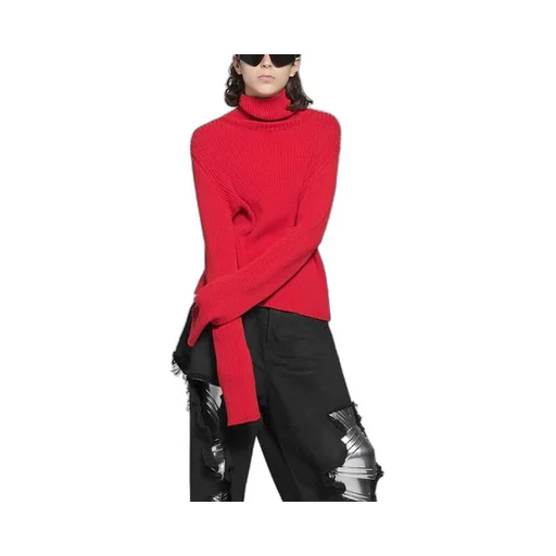 Ribbed Printed FREE Turtleneck Sweater