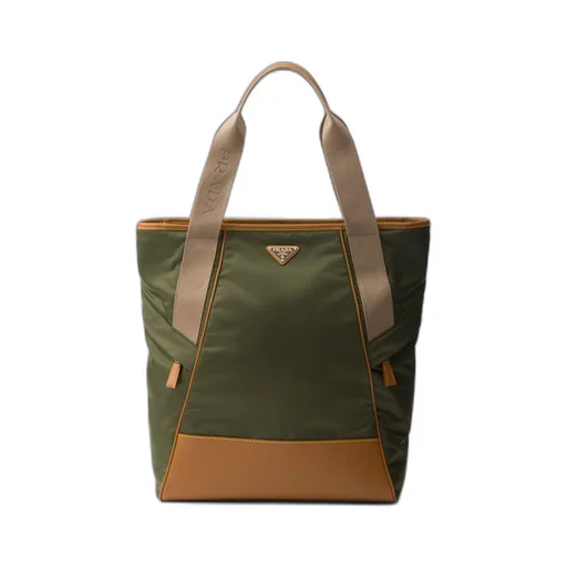 Re-Nylon and leather tote bag