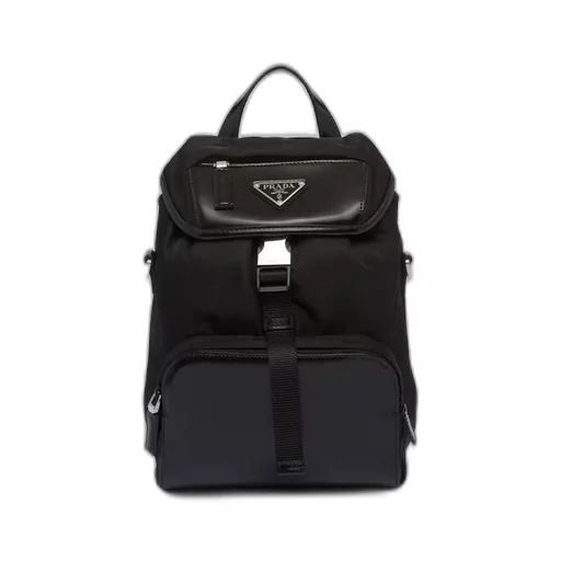 Re-Nylon and brushed leather backpack