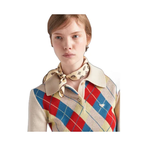 Argyle knit wool polo shirt