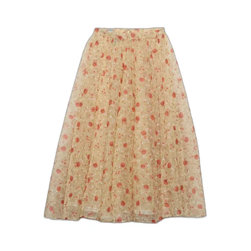 Printed nylonette midi skirt