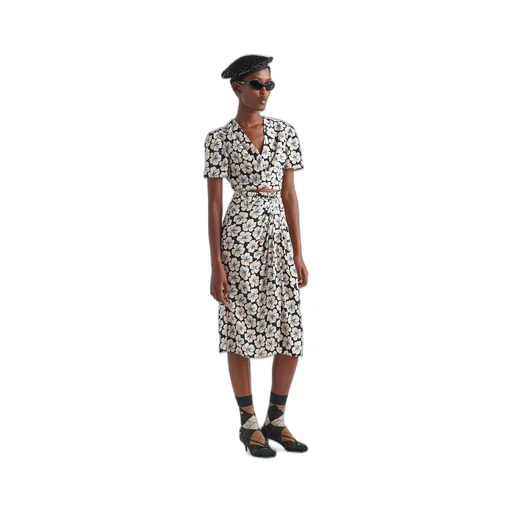 Printed pongee midi-skirt