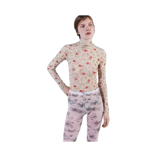 Printed stretch tulle bodysuit