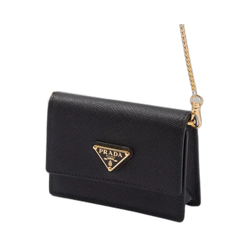 Saffiano leather card holder with shoulder strap