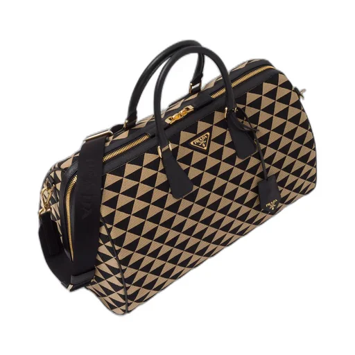 Medium Prada Symbole embroidered fabric travel bag