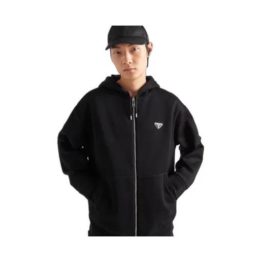 Reversible cotton fleece and  Re-Nylon hoodie