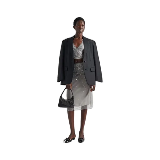 Crystal-studded tulle midi-skirt