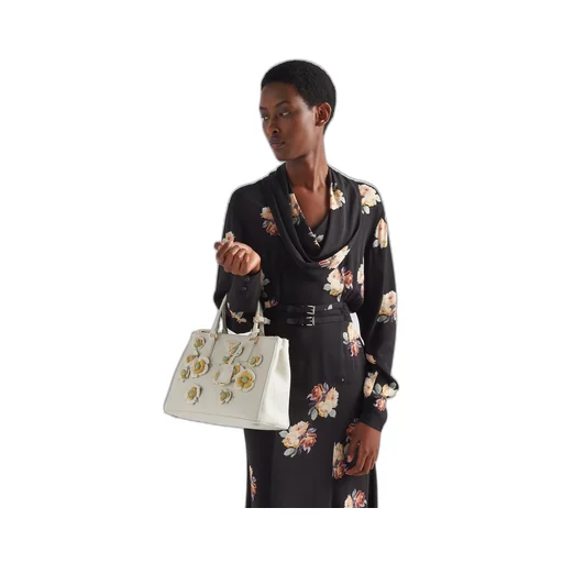 Large Prada Galleria leather bag with floral appliqués