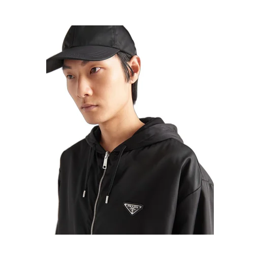 Reversible cotton fleece and  Re-Nylon hoodie