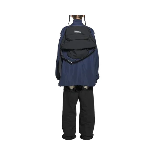 Logo Splicing Loose Jacket Unisex Navy Blue
