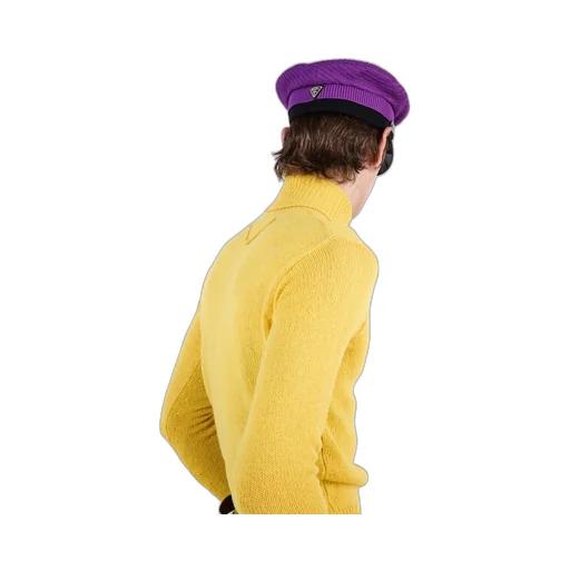 Knit and patent leather cap