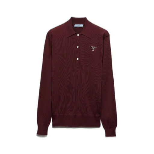 Long-sleeved silk polo shirt