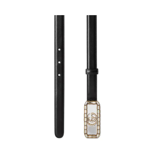Thin belt with crystal Double G buckle