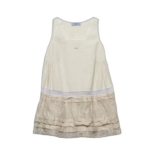 Embroidered linen and antique silk mini-dress