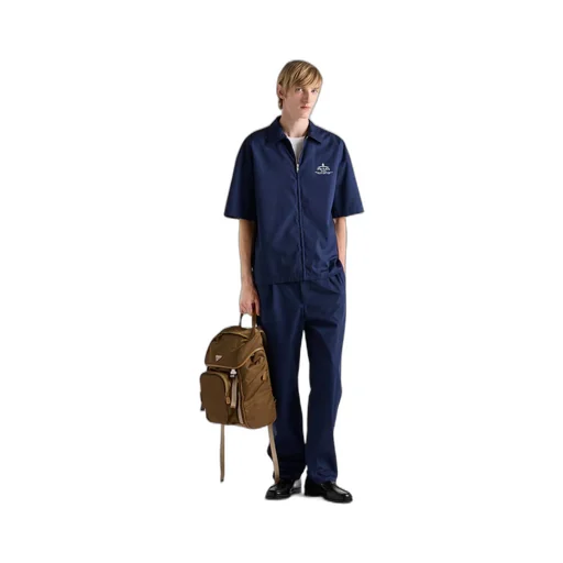 Short-sleeved technical cotton shirt