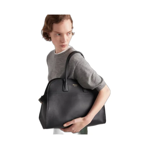 Large leather tote bag with buckles