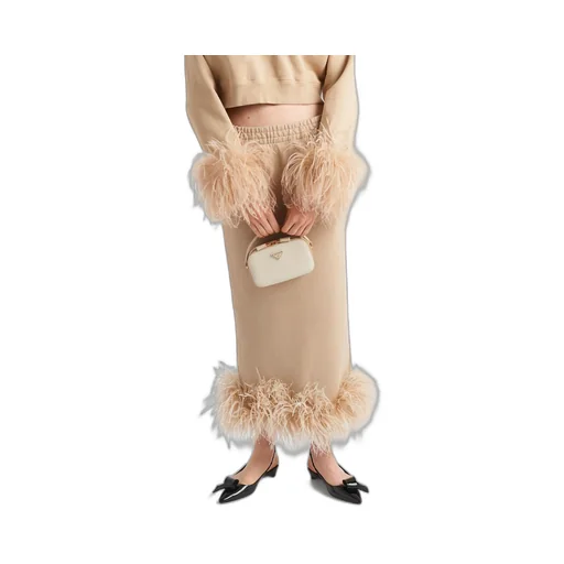 Cotton fleece skirt with feather trim