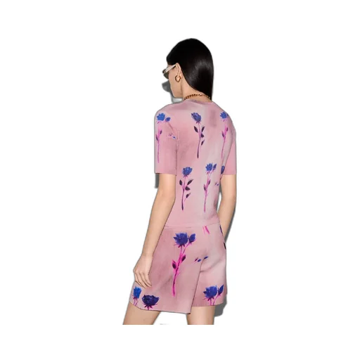 Floral print fine wool silk top