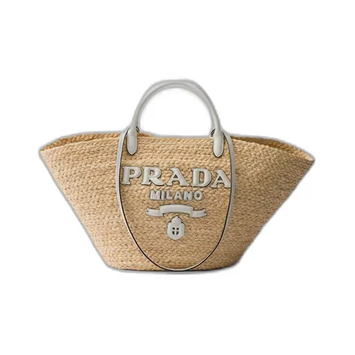 Large raffia and leather shopping bag