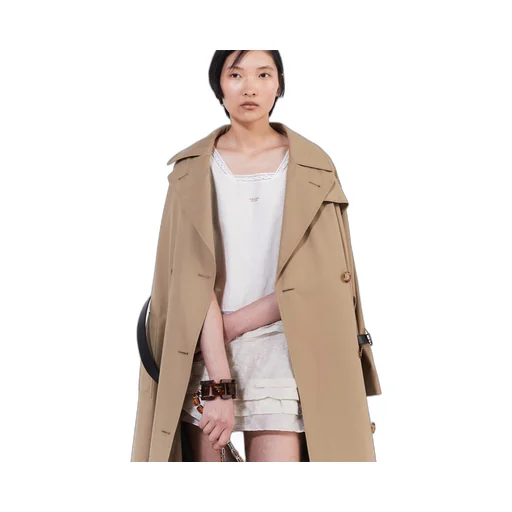 Double-breasted cotton twill trench coat