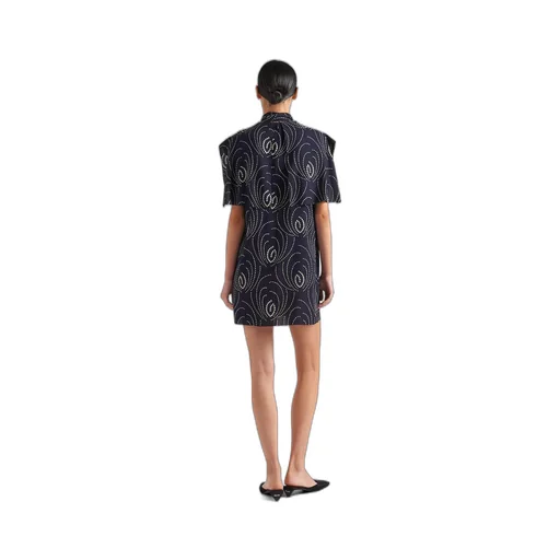 Printed sablé mini-dress with scarf collar