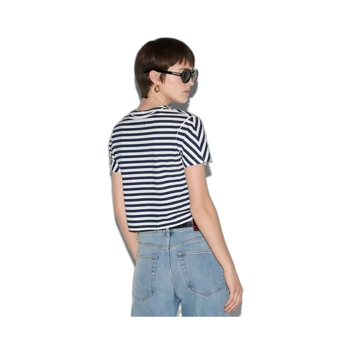 Striped cotton jersey T-shirt with Gucci print