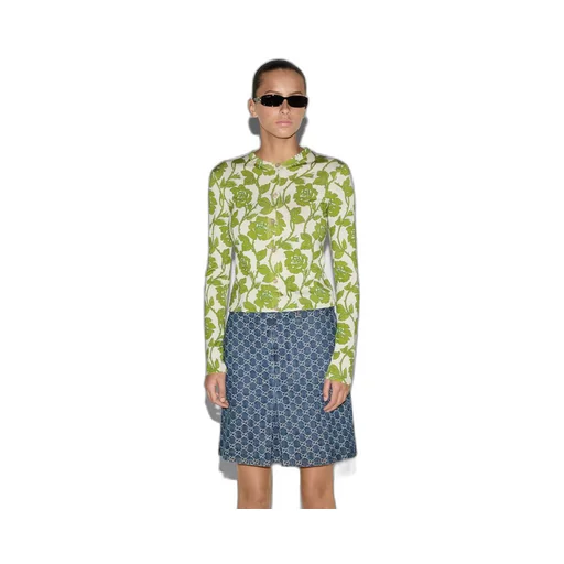 Floral print fine wool silk cardigan