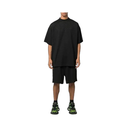 Perforated Elastic Waistband Shorts