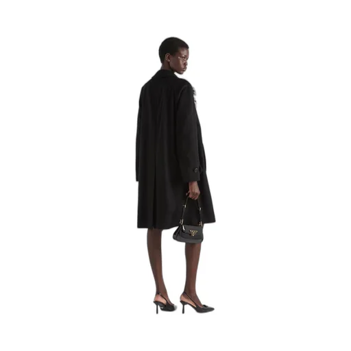 Single-breasted cashmere coat with feathers