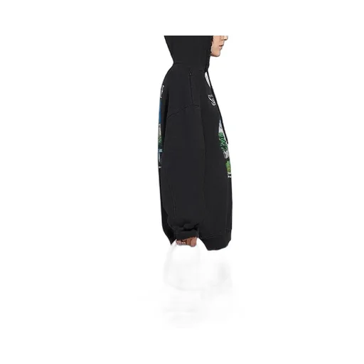 Classic Printing Loose Hoodie Black