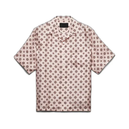 Short-sleeved printed silk shirt