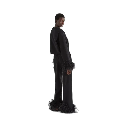 Cotton fleece joggers with feather trim
