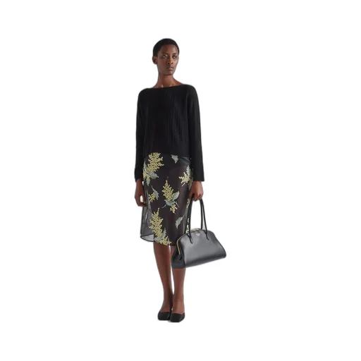 Embroidered organza midi-skirt