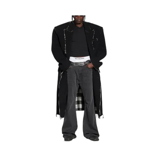 Raw Edge Buffalo Check Coat Oversized
