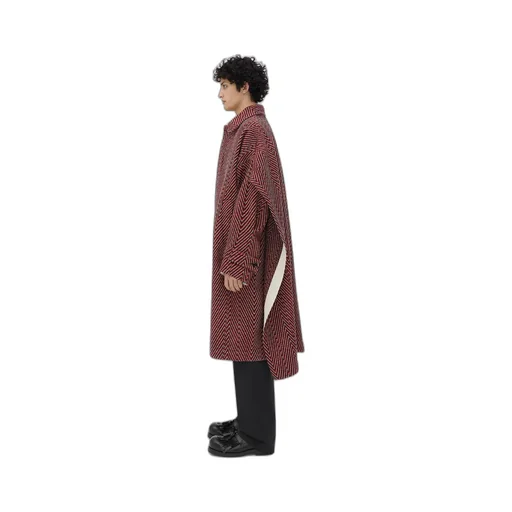 Irregular Wool Chevron Cape Coat