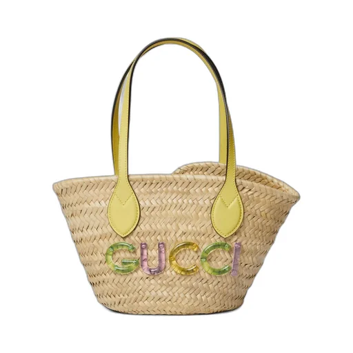 Mini straw tote with Gucci logo