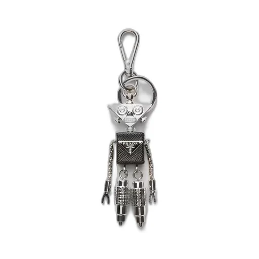 Saffiano leather robot trick keychain