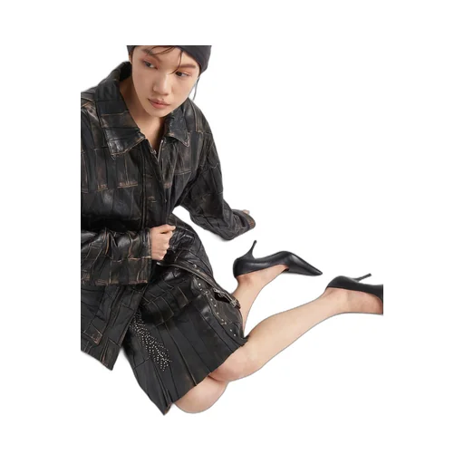 Nappa leather patchwork skirt