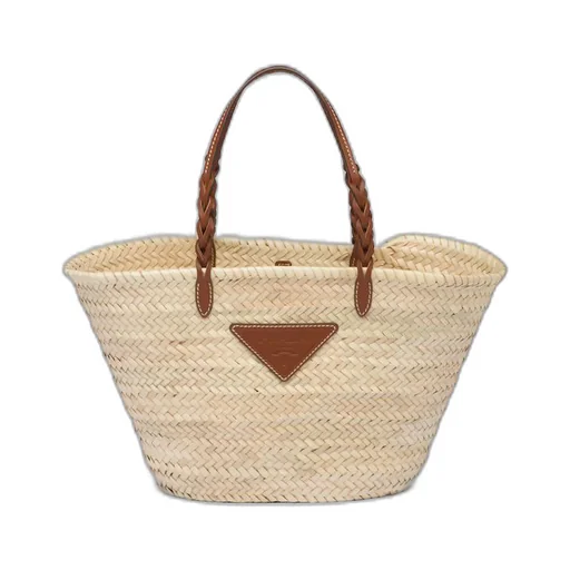 Woven palmito and leather shopping bag