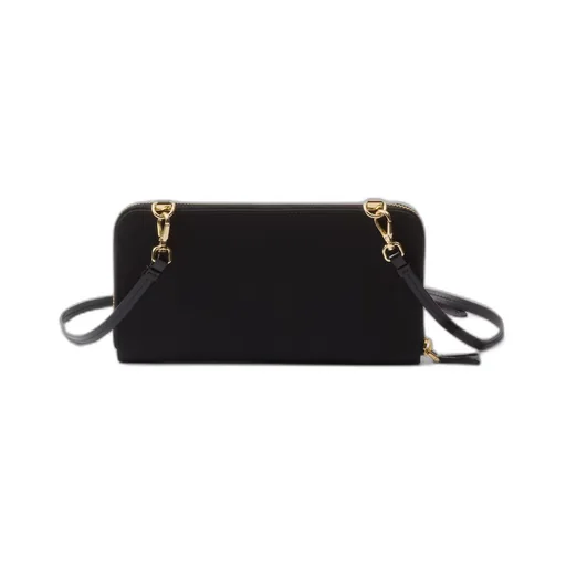Re-Nylon and brushed leather wallet with shoulder strap