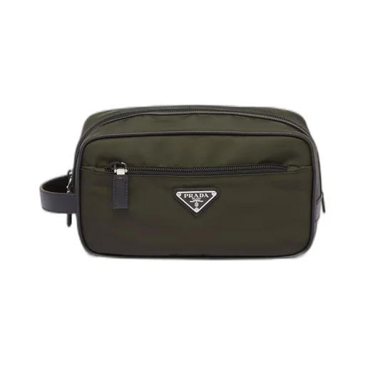 Re-Nylon and Saffiano leather travel pouch