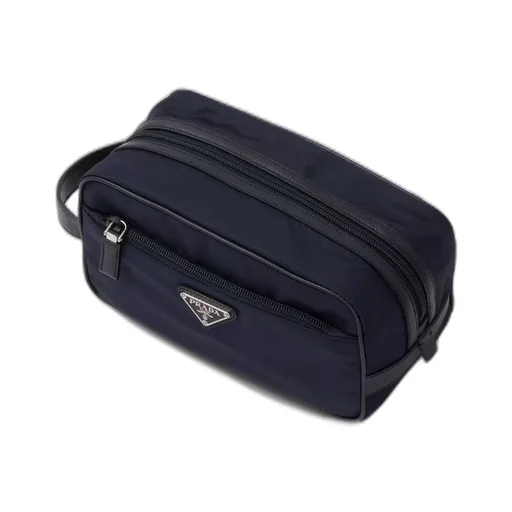 Re-Nylon and Saffiano leather travel pouch