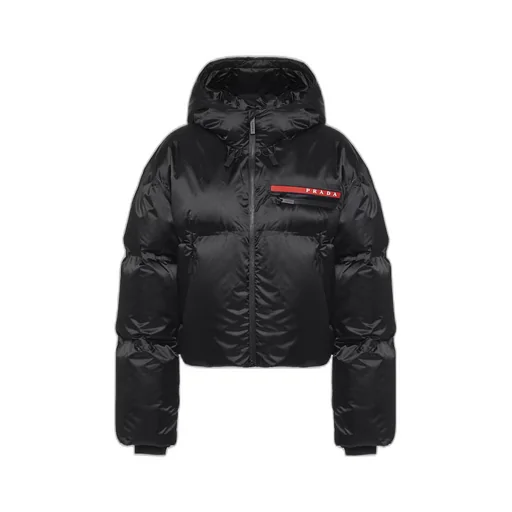 Cropped technical Re-Nylon down jacket