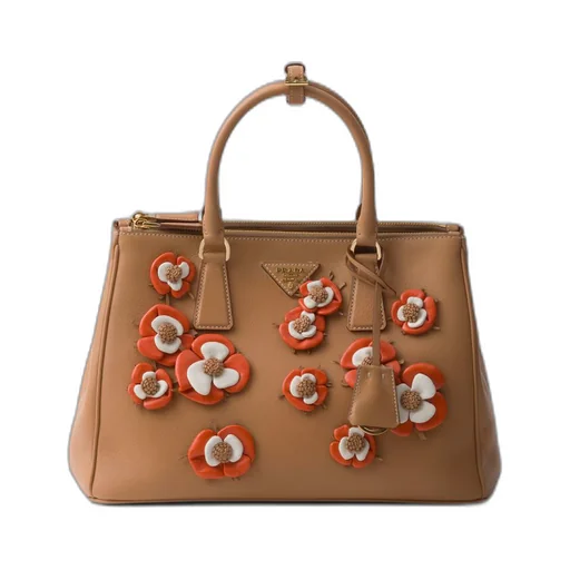Large Prada Galleria leather bag with floral appliqués