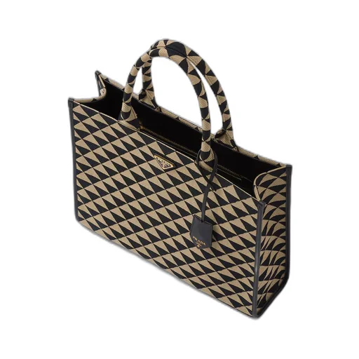 Large Prada Symbole embroidered fabric handbag