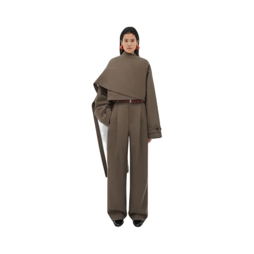 Soft Wool Twill Cape With Check Lining