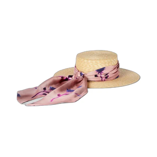 Straw wide brim hat with ribbon