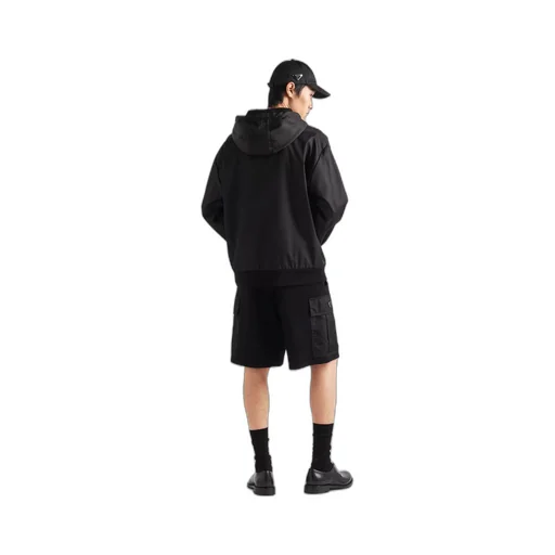 Reversible cotton fleece and  Re-Nylon hoodie