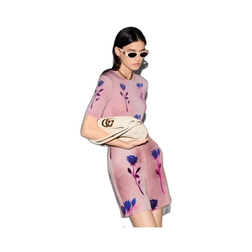 Floral print fine wool silk top