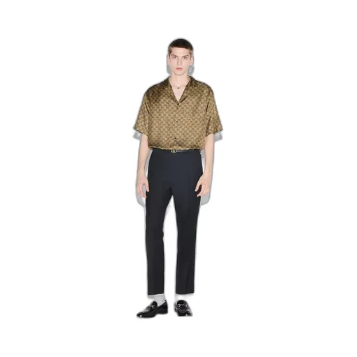 GG Horsebit print silk twill shirt
